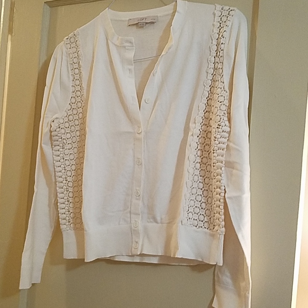 Ann Taylor loft lace trim cardigan sweater